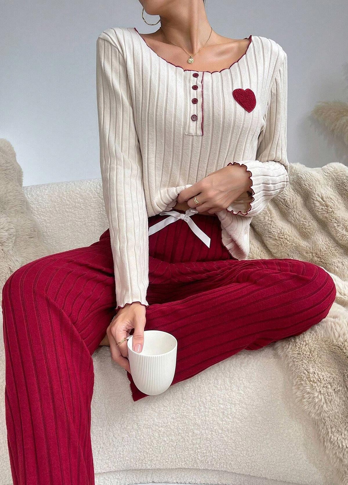 Wine Red loungewear,Heart loungewear,Heart Print Wine Red Lounge Top and Pants