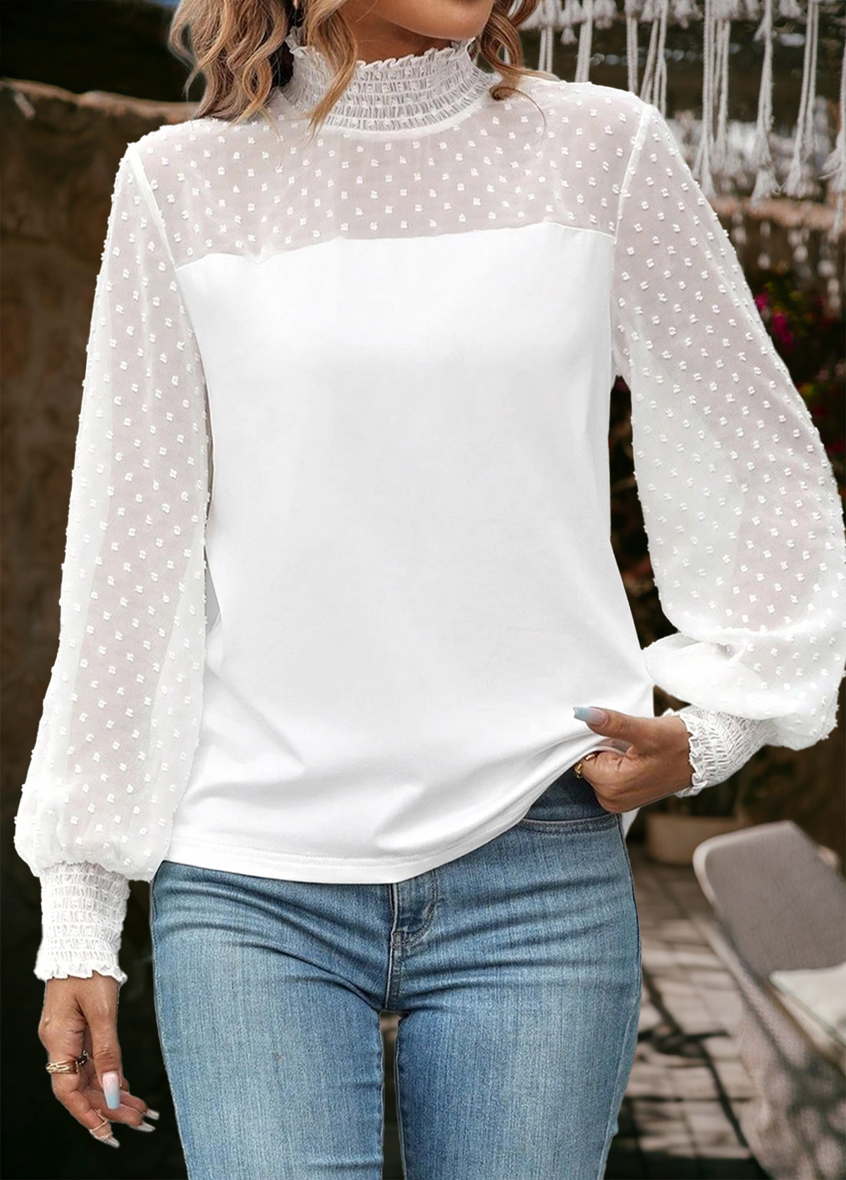 White tops,Plain Color tops,ROTITA Tummy Coverage White Turtleneck Long Sleeve T Shirt