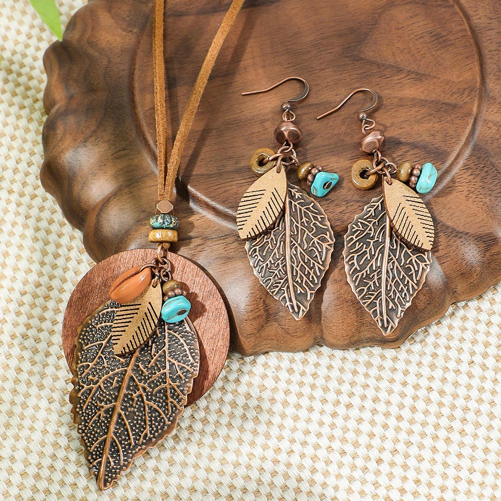 Dark Coffee jewelry,Plants jewelry,Leaf Dark Coffee Alloy Earrings and Necklace