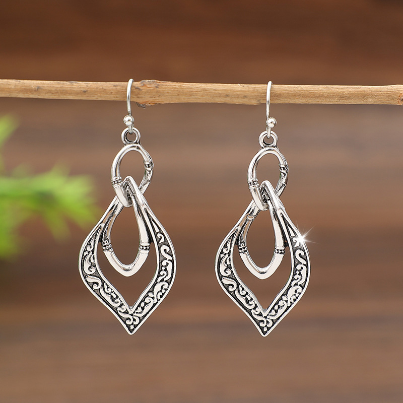 Silver jewelry,Silver Color geometric Alloy Detail Earrings