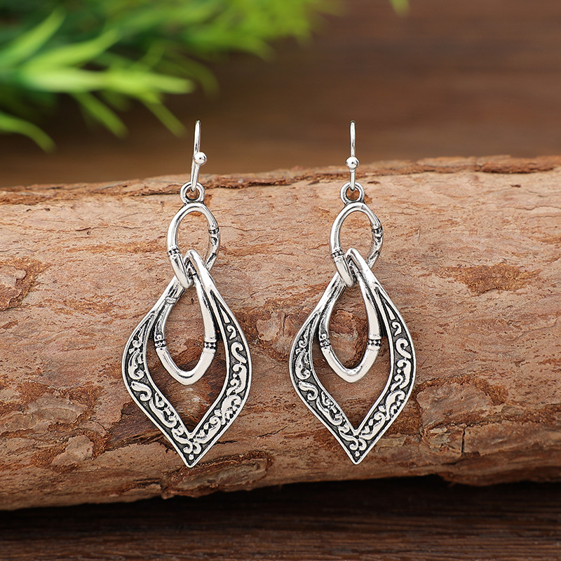 Silver jewelry,Silver Color geometric Alloy Detail Earrings