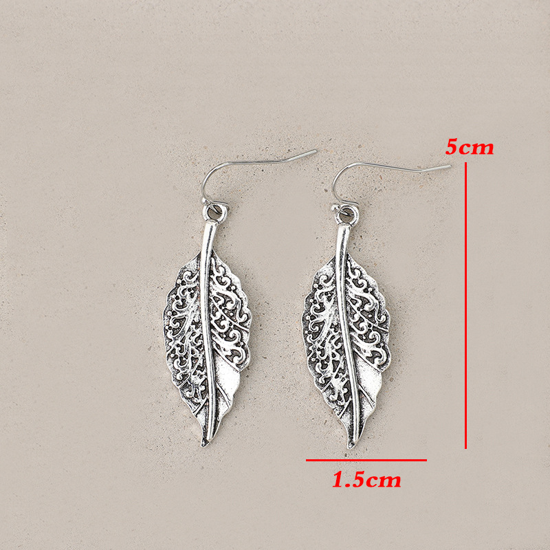 Silver jewelry,Silver Color Leaf Alloy Detail Earrings