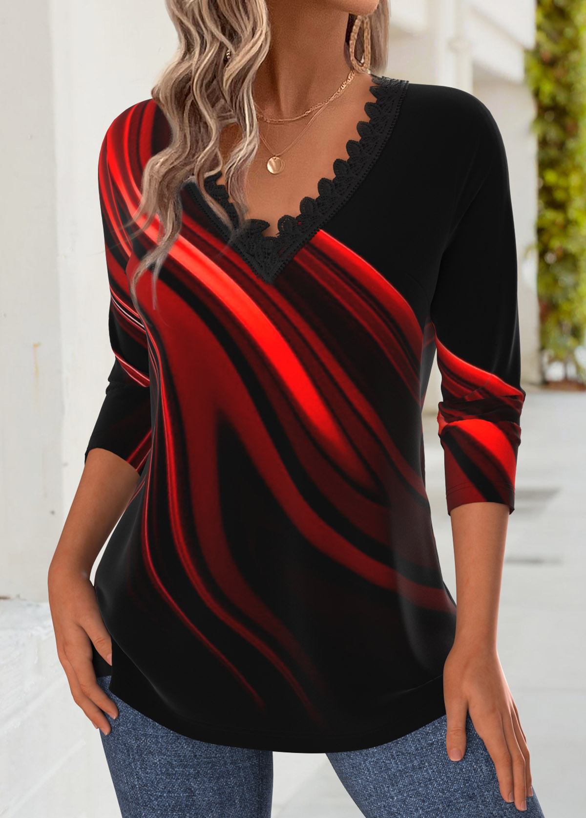 Black tops,Ombre tops,ROTITA Tummy Coverage Ombre Black V Neck T Shirt