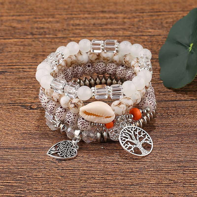 Raw white jewelry,Plants jewelry,Heart Raw White Shell Alloy Bracelets