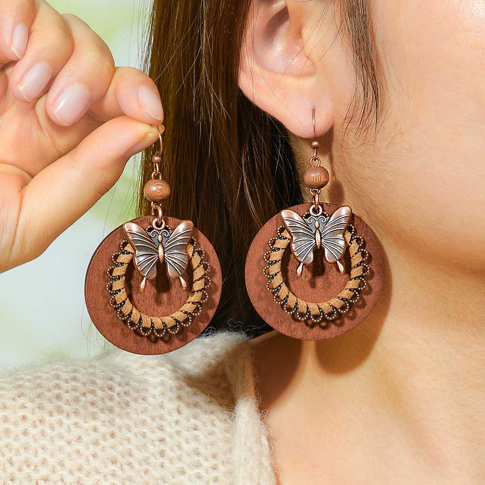 Dark Coffee jewelry,Plain Color jewelry,Butterfly Dark Coffee Alloy Detail Earrings
