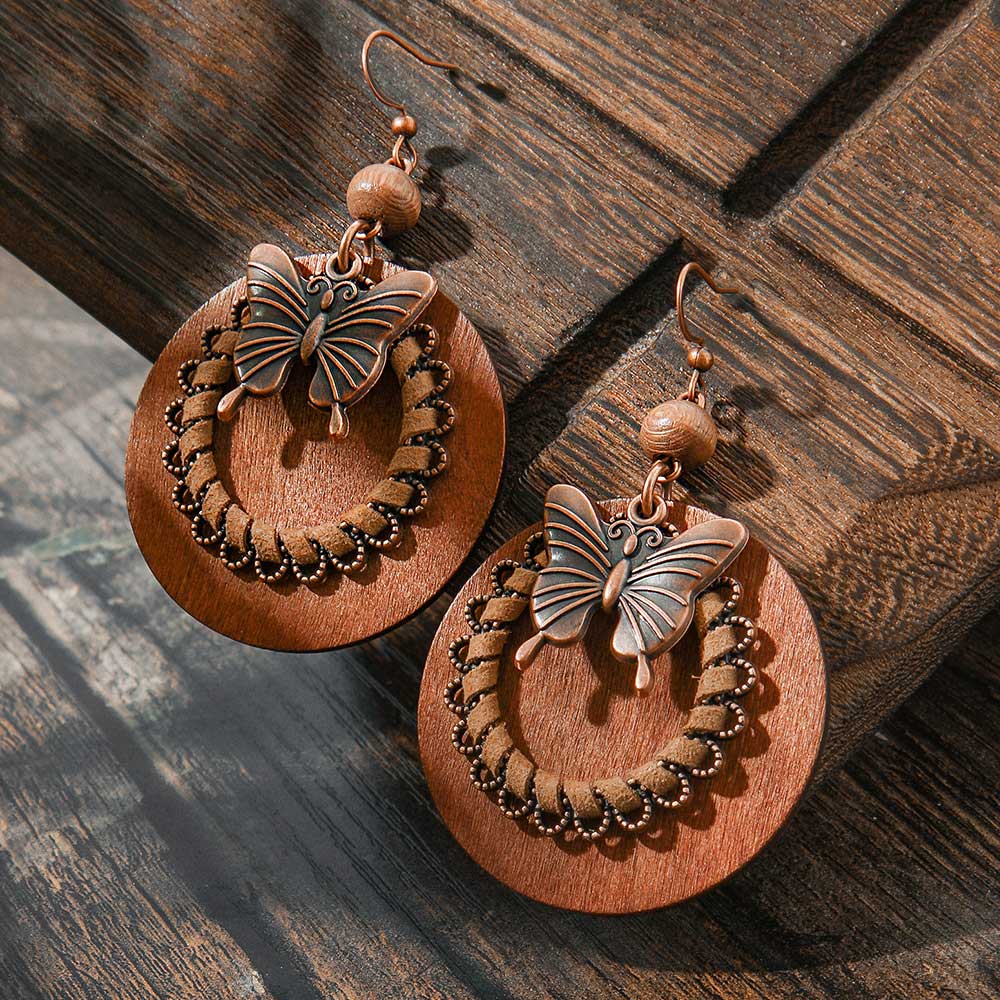 Dark Coffee jewelry,Plain Color jewelry,Butterfly Dark Coffee Alloy Detail Earrings