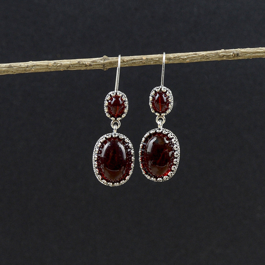 Deep Red jewelry,Geometric jewelry,Deep Red Baroque Oval Alloy Earrings