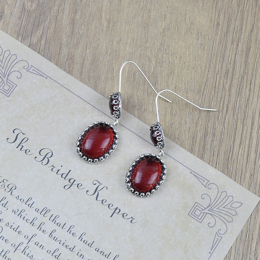 Deep Red jewelry,Geometric jewelry,Deep Red Baroque Oval Alloy Earrings