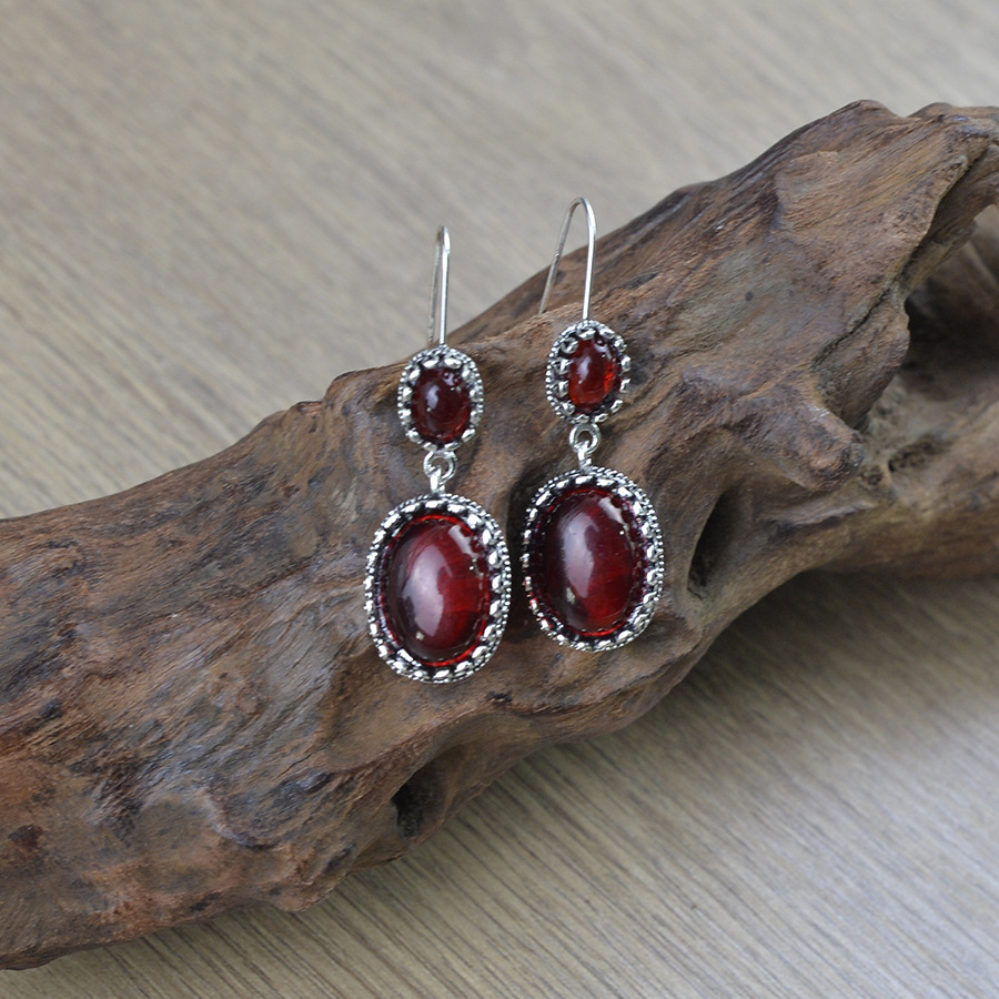Deep Red jewelry,Geometric jewelry,Deep Red Baroque Oval Alloy Earrings
