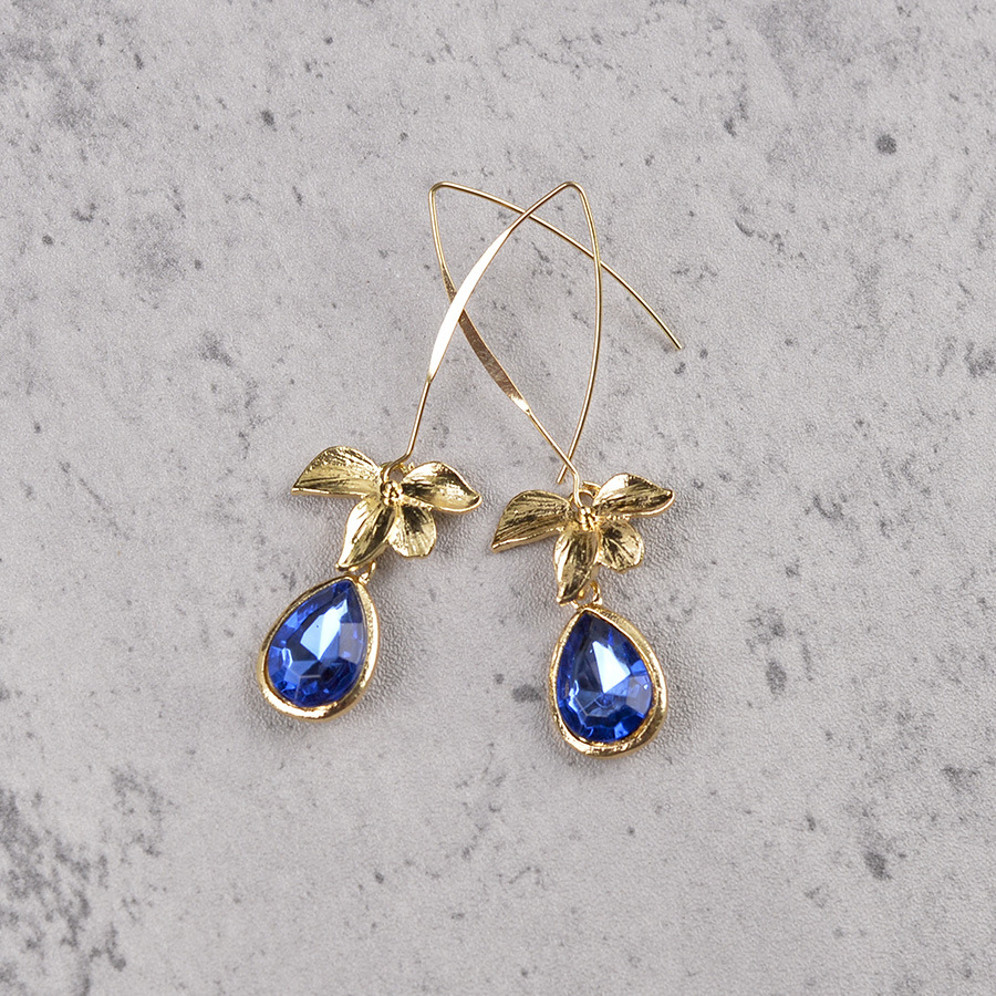 Blue jewelry,Floral jewelry,Plants jewelry,Droplet Blue Orchid Design Alloy Earrings
