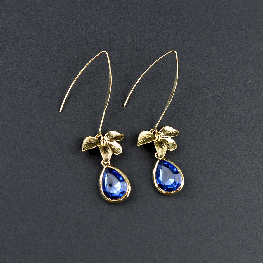 Blue jewelry,Floral jewelry,Plants jewelry,Droplet Blue Orchid Design Alloy Earrings