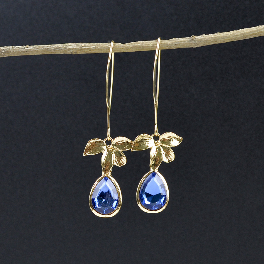 Blue jewelry,Floral jewelry,Plants jewelry,Droplet Blue Orchid Design Alloy Earrings