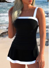 Black swimwear,Contrast Color swimwear,ROTITA Contrast Binding Black Patchwork Tankini Set