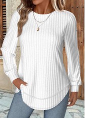 White tops,Plain Color tops,ROTITA White Round Neck Long Sleeve Sweatshirt
