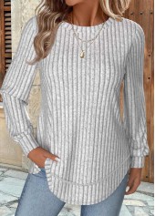 Rotita – Hellgrau meliertes Sweatshirt mit Rundhalsausschnitt und Bauchbedeckung