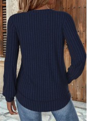 Navy tops,Plain Color tops,ROTITA Navy Round Neck Long Sleeve Sweatshirt