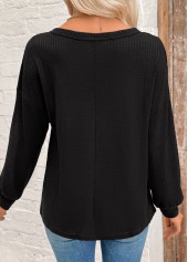 Black tops,Plain Color tops,ROTITA Tummy Coverage Black Round Neck Long Sleeve Sweatshirt