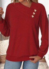 Weinrotes Sweatshirt mit asymmetrischem Ausschnitt und langen Ärmeln und Rotita-Knopf