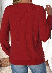 Wine Red tops,Plain Color tops,ROTITA Button Wine Red Asymmetrical Neck Long Sleeve Sweatshirt