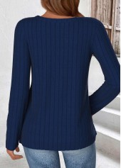Navy tops,Plain Color tops,ROTITA Navy Round Neck Long Sleeve T Shirt