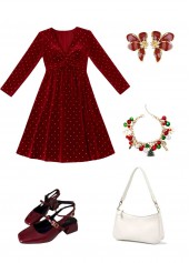 Wine Red dresses,Plain Color dresses,Casual dresses,ROTITA Tummy Coverage Wine Red Short V Neck Dress