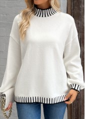 Tummy Coverage White High Neck Long Sleeve Sweater