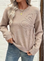 Tummy Coverage Light Camel Round Neck Long Sleeve Sweater