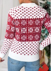 Wine Red tops,Christmas tops,Christmas Tummy Coverage Snowflake Print Wine Red Sweater