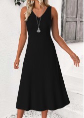 Black dresses,Striped dresses,Geometric dresses,Casual dresses,ROTITA Tummy Coverage Striped Black V Neck Dress and Cardigan