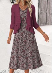 Dusty Purple dresses,Paisley dresses,Casual dresses,ROTITA Tummy Coverage Paisley Print Dusty Purple Dress and Cardigan