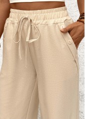 Light Coffee bottoms,Plain Color bottoms,Pocket Light Coffee Wide Leg Elastic Waist Pants