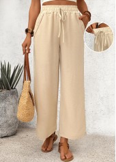 Pocket Light Coffee Wide Leg Elastic Waist Pants