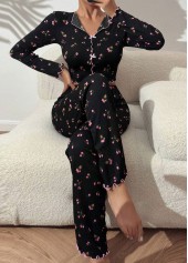 Black loungewear,Ditsy Floral loungewear,Ditsy Floral Print Black Lounge Top and Pants