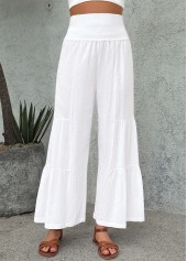 White bottoms,Plain Color bottoms,White Wide Leg Elastic Waist High Waisted Pants