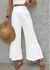 White bottoms,Plain Color bottoms,White Wide Leg Elastic Waist High Waisted Pants