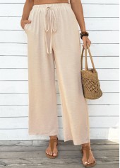 Dark Camel bottoms,Plain Color bottoms,Pocket Dark Camel Wide Leg Elastic Waist Pants