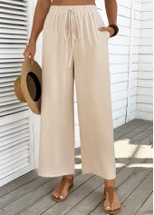 pantalon camel foncé à jambes larges et taille élastique avec poches