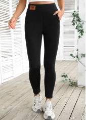 Black bottoms,Plain Color bottoms,Black High Waisted Elastic Waist Ankle Length Leggings