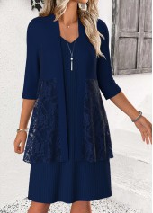 ROTITA Tummy Coverage Navy Round Neck Dress and Cardigan