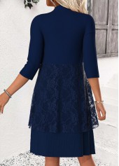 Navy dresses,Plain Color dresses,Everyday dresses,Casual dresses,ROTITA Tummy Coverage Navy Round Neck Dress and Cardigan