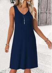 Navy dresses,Plain Color dresses,Everyday dresses,Casual dresses,ROTITA Tummy Coverage Navy Round Neck Dress and Cardigan