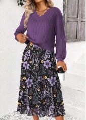 Dusty Purple dresses,Floral dresses,Plants dresses,Casual dresses,ROTITA Tummy Coverage Floral Print Dusty Purple Top and Skirt
