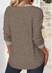 Gray Brown tops,Plain Color tops,ROTITA Tummy Coverage Gray Brown Split Neck Long Sleeve Sweatshirt