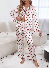 Red loungewear,Heart loungewear,Heart Print Red Long Sleeve Lounge Top and Pants