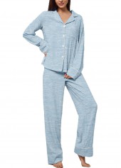 Light Blue loungewear,Plain Color loungewear,Light Blue Turn Down Collar Lounge Top and Pants