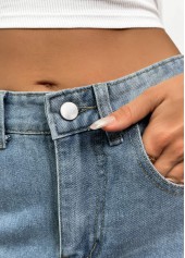 Denim Blue bottoms,Plain Color bottoms,Pocket Denim Blue Straight Leg Button Fly Jeans