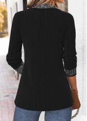 Black tops,Plain Color tops,ROTITA Tummy Control Black Turn Down Collar Long Sleeve Blouse