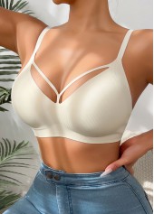 Beige intimates,Beige Color V Neck Detail Bra
