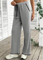 Grey bottoms,Plain Color bottoms,Pocket Grey Wide Leg Elastic Waist High Waisted Pants