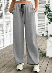 pantalon gris à jambes larges et taille haute élastique avec poches